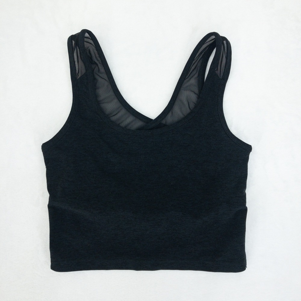 Beyond Yoga Tank Top Womens S Black Mesh Curve Cropped  Back Cutout Athleitc Gym